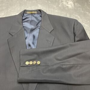 Vtg H Freeman & Son Suit Jacket‎ Blazer Mens 42L Black Wool 2 Gold Button Vented